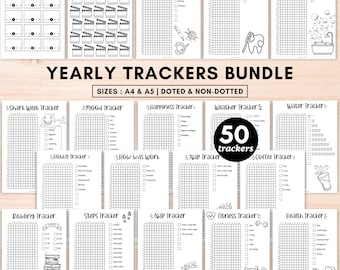 2026 Bullet journal trackers,Yearly trackers bundle printable,Bullett journal templates pdf,2026 planner inserts a5 Fitness,Year in pixels