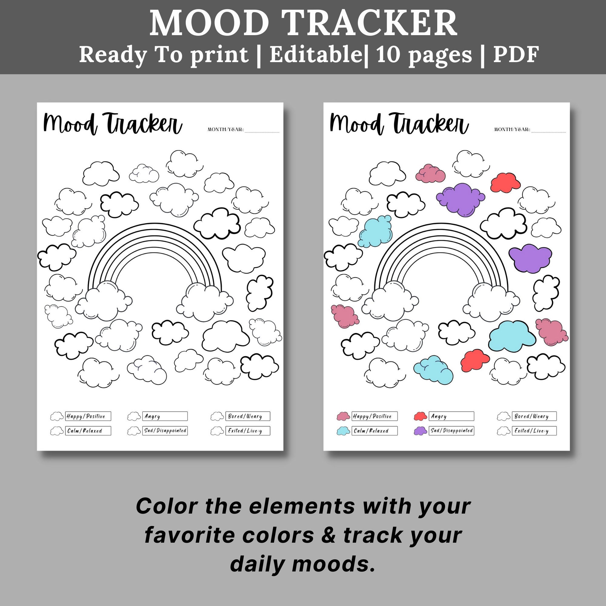 Printable Mood Tracker Daily/ Montly/ Weekly Mood Tracker - Etsy India