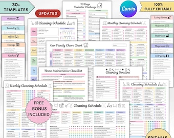 Ultimate cleaning schedule bundle editable,Cleaning Planner Bundle a4,Weekly,Monthly,Yearly Cleaning Checklist,Declutter,Family Chore Chart
