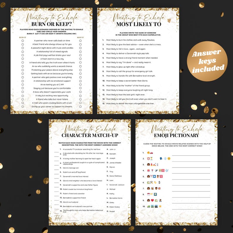 Waiting to Exhale Party Game bundle,Ladies Night games,90s Movies Game,Pajama party games printable,girl night games adult,trivia questions