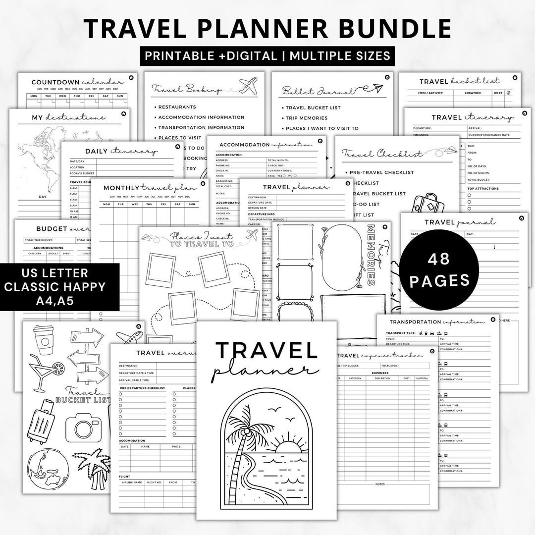Ultimate Travel Planner Bundle Printable Travel Itinerary Printable