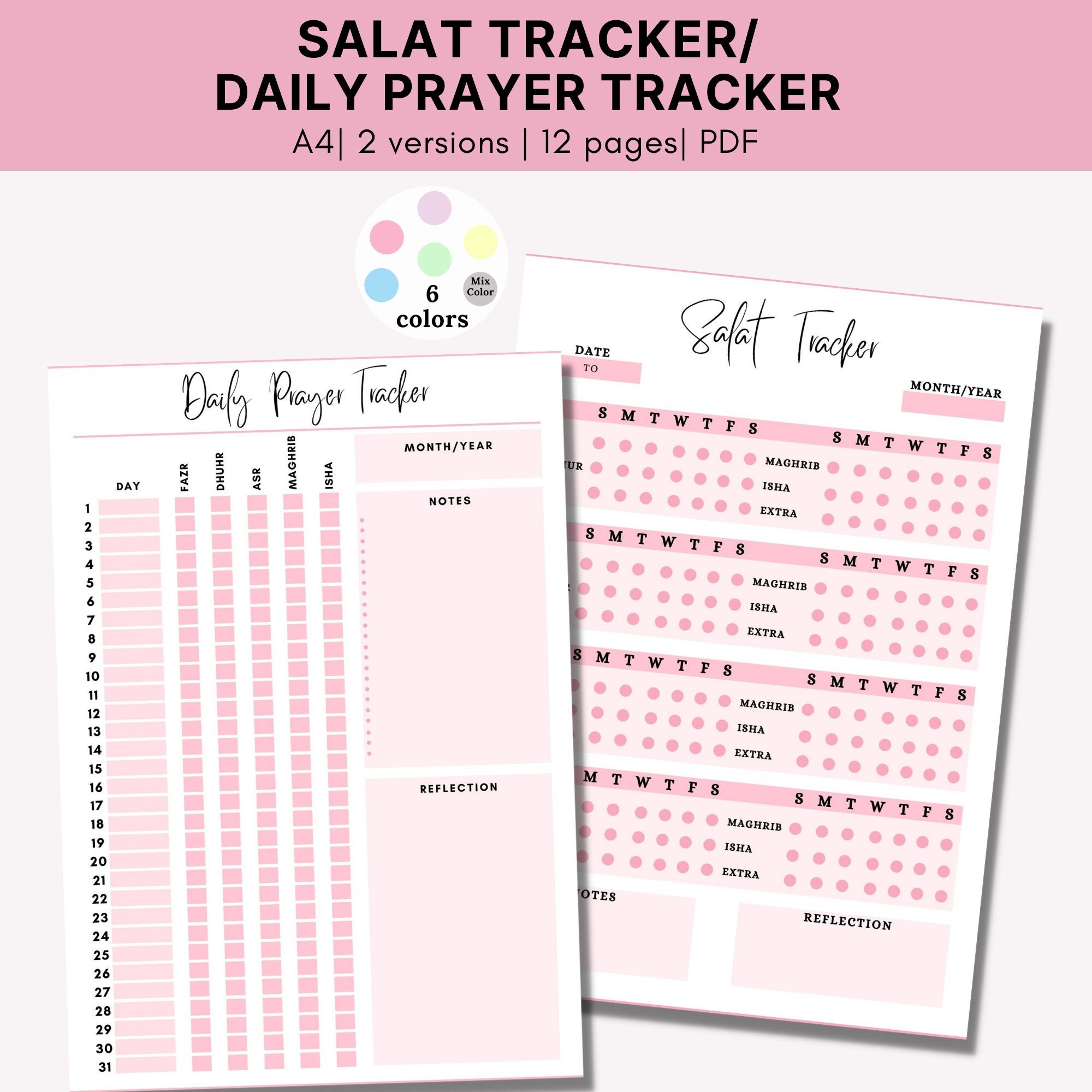 Salah Tracker Printable Muslim Prayer Tracker Monthly Daily Etsy Canada