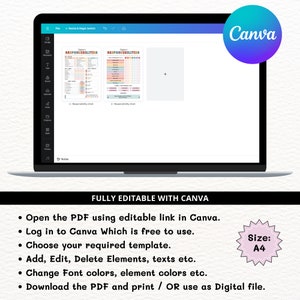 Puede incluir: Una captura de pantalla de una plantilla de dise&ntilde;o de Canva para un cuadro de responsabilidades. La plantilla es totalmente editable y se puede descargar como PDF o utilizar digitalmente. La plantilla est&aacute; dise&ntilde;ada para el tama&ntilde;o de papel A4.