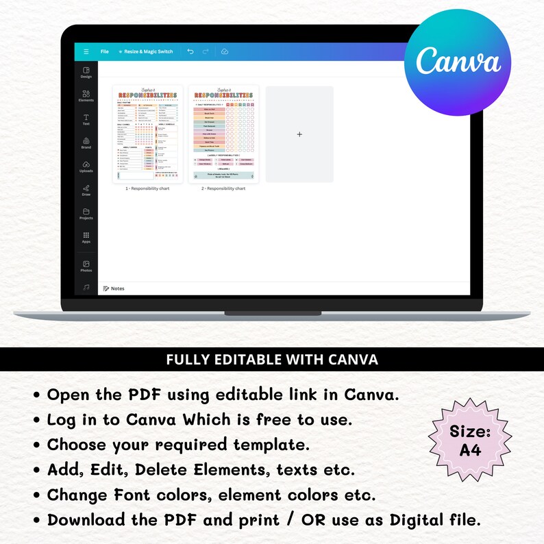 Puede incluir: Una captura de pantalla de una plantilla de dise&ntilde;o de Canva para un cuadro de responsabilidades. La plantilla es totalmente editable y se puede descargar como PDF o utilizar digitalmente. La plantilla est&aacute; dise&ntilde;ada para el tama&ntilde;o de papel A4.