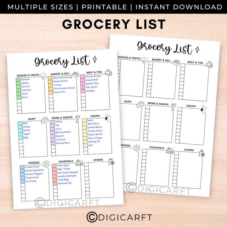 Blank Grocery list sheet,Printable grocery pages blank,A5 bujo page,grocery list a4 digital,Grocery Shopping checklist,Food Shopping Lists