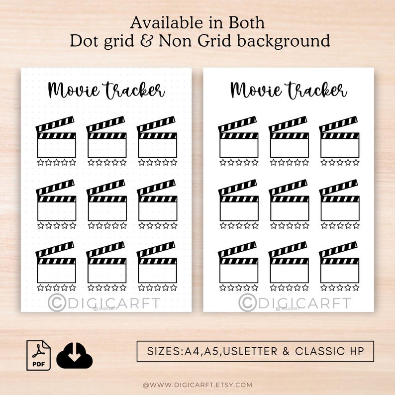 Digital Movie Tracker, Printable Series Checklist, Bullet Journal for Movie Reviews, Film and Series Tracker, Customizable Movie Log