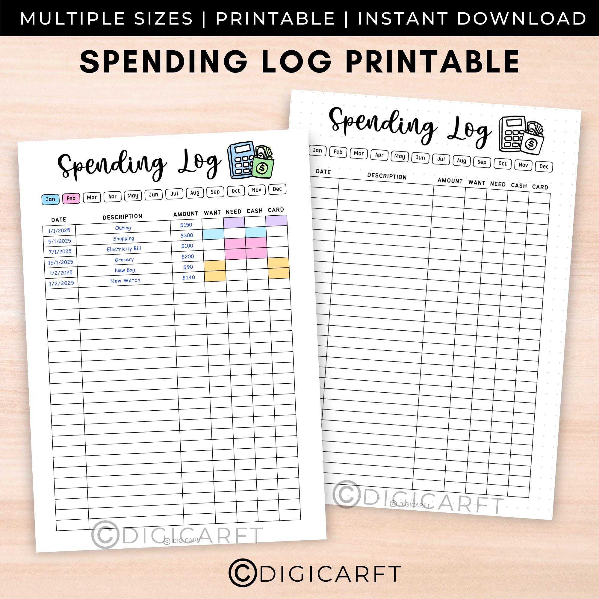Printable Journal Racker Spending Log Racker Journal Page Printable,daily Expense Log A4,money ...