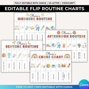 Kids Routine flip chart editable,morning bedtime routine chart,Daily routine chart toddler boy,flip routine charts,Kids visual chore chart