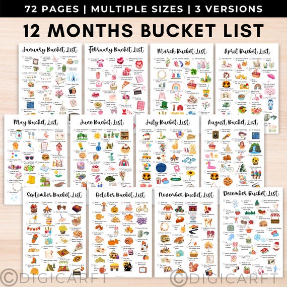 12 monthly bucket list bullet journal bundle,Monthly to do list template a4,Autumn,Fall,Holiday,Christmas bucket list fillable,bujo pages A5