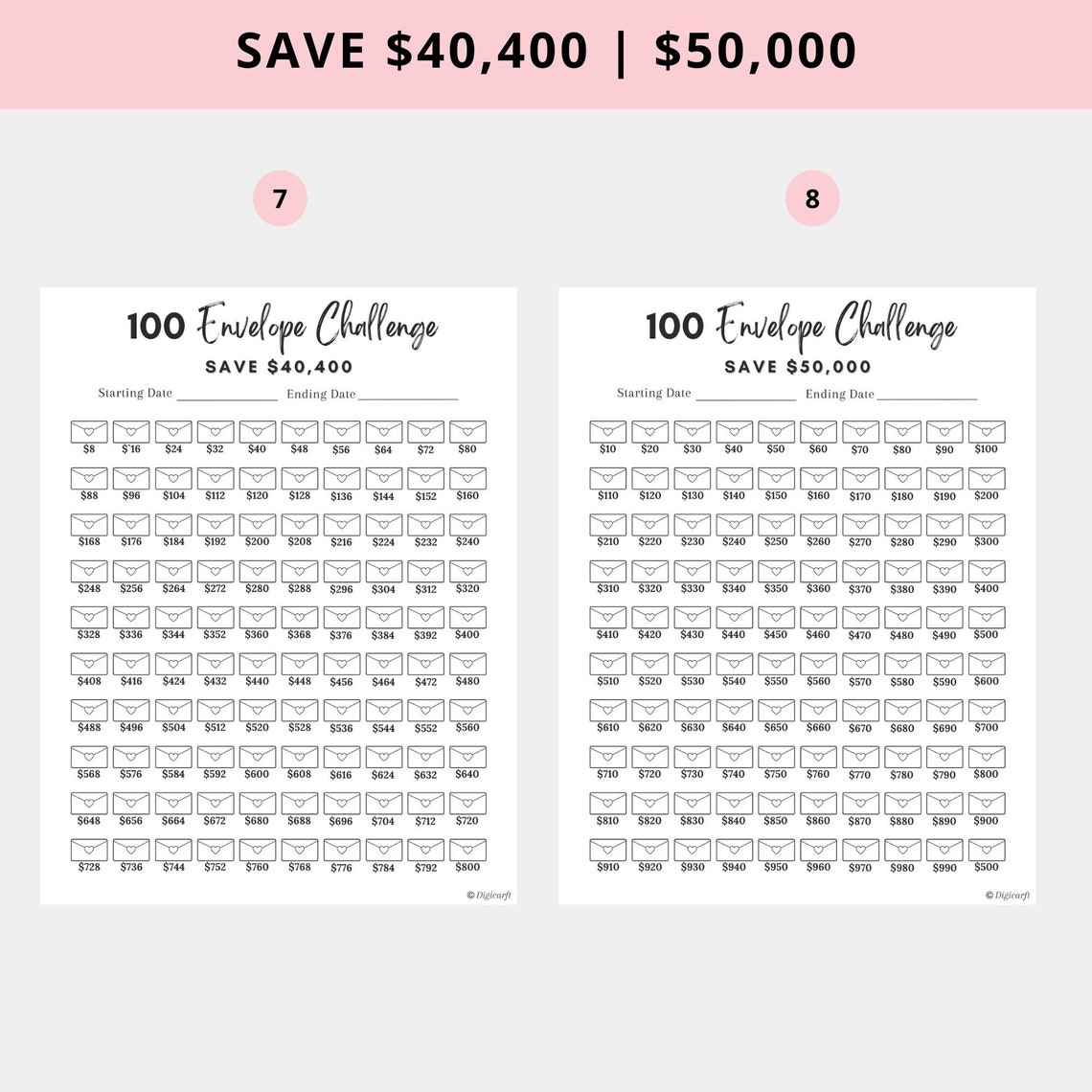 100 Envelope Challenge Kit,100 Envelope Challenge 50000,100 Envelope ...