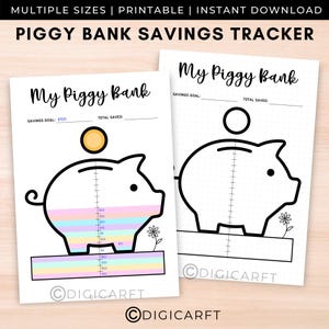 Piggy bank savings tracker coloring printable,Digital savings tracker for kids,Savings challenge cute,Finance Budget journal inserts a4 a5