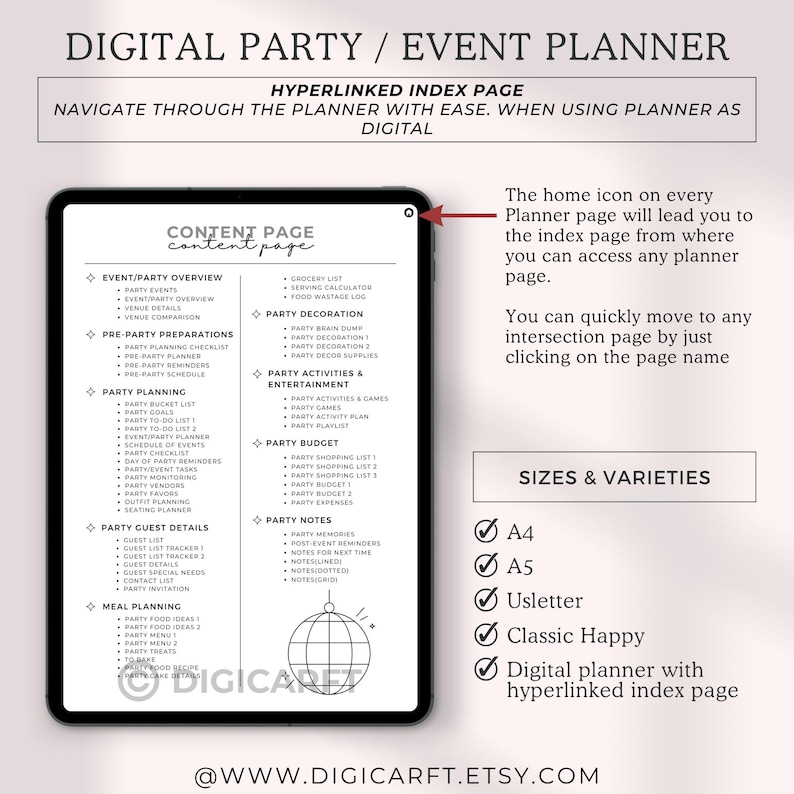 Event Planning | Party Checklist | Guest List Tracker | PDF A4, A5, US Letter,Party games printable,Party Decoration planner, Party notes, Party Meal Planning, party budget organizer