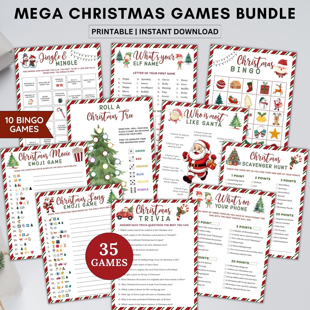 Printable Family Christmas Games Bundle,35 Holiday Party Games