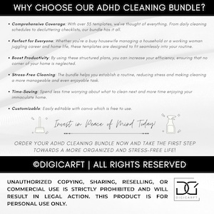 K&ouml;nnte beinhalten: Eine wei&szlig;e Grafik mit dem Text "WHY CHOOSE OUR ADHD CLEANING BUNDLE?" und Aufz&auml;hlungspunkten, die die Funktionen des Bundles beschreiben. Enth&auml;lt den Satz "Investieren Sie noch heute in Seelenfrieden!" und einen Urheberrechtshinweis.