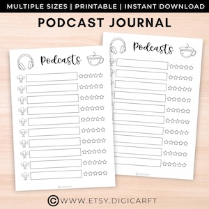 Wydrukuj śledzenie podcastów, Dziennik ulubionych podcastów, Planer podcastów do słuchania, Zestaw stron dziennika Bullet, Arkusze dziennika A5, Śledzenie rozrywki
