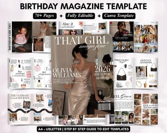 Personalized Birthday Magazine Template, Best Friend Birthday Gift, That girl magazine , Editable Canva Template, Birthday Gift for Her pdf