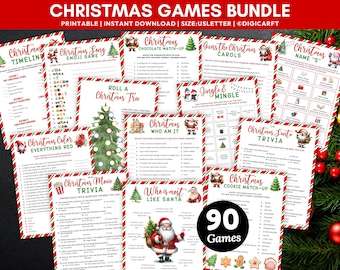 90 Weihnachtsspiele im Paket, Weihnachtsfeierspiele für Erwachsene und Kinder, Spiele für Weihnachtsfeiern im Büro, Spiele für Familientreffen, druckbare Weihnachtsaktivitäten