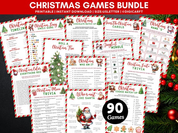 90 Christmas Game Bundle,Christmas Party Games for adults kids,Holiday office party games,family reunion game,Christmas activities printable
