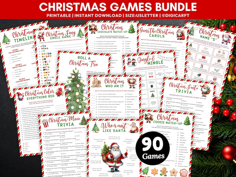 Christmas games printable, Christmas games bundle, Christmas party games, Holiday games, Family party games, New year eve games bundle,Christmas trivia games, Christmas song trivia, Christmas movie trivia, Christmas Santa trivia, Can you guess Christmas movie, Guess Christmas Carols, Christmas riddles game,Christmas word Scramble, Christmas think fast game, Christmas finish the phrase game, Christmas around the world, Christmas Scattergoris, Christmas This or that game,What’s your Elf name