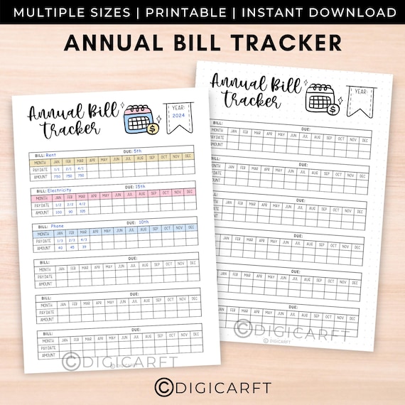 Annual bill tracker check list notebook printable,Budget journal pages,Monthly Bill pay off tracker planner insert A5,Bullett journal insert