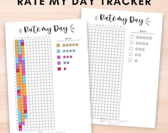 Rate my day tracker journal pages printable,Rate my day planner template Digital,Day rating Bullett journal pixel,Yearly A5 journal insert