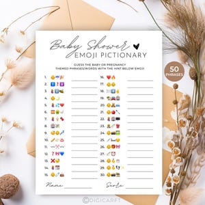 Baby Shower Emoji Game printable,Baby Shower Emoji Pictionary game with answer keys,Baby Phrases Emoji Game,Emoji games for Baby shower PDF