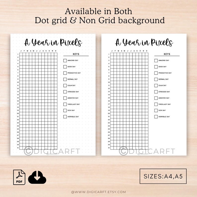 Editable year template, Journaling tracker printable, Digital year review, A5 printable journal, Pre-designed tracker PDF, Color-coded planner insert
