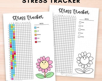Stress tracker journal page printable,Anxiety mental health yearly tracker digital download,Bullett journal pre made,A5 journal insert PDF