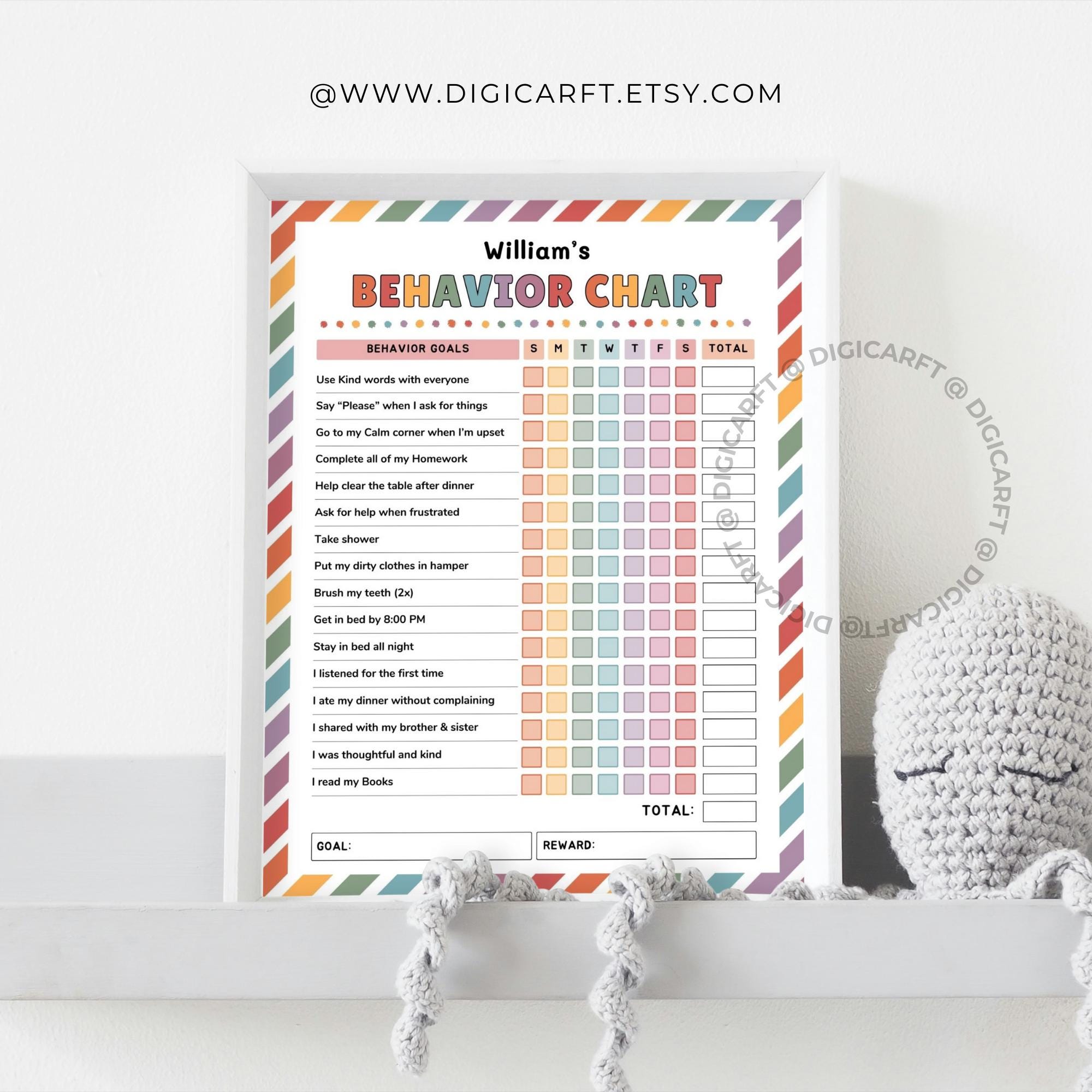 Editable Kids Behavior Chart: Reward Tracker, Chore Chart (digital ...