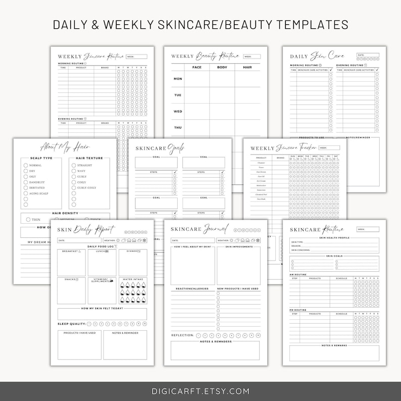 Daily skin care routine checklist, weekly skin care planner bundle, Skincare planner journal, beauty journal digital