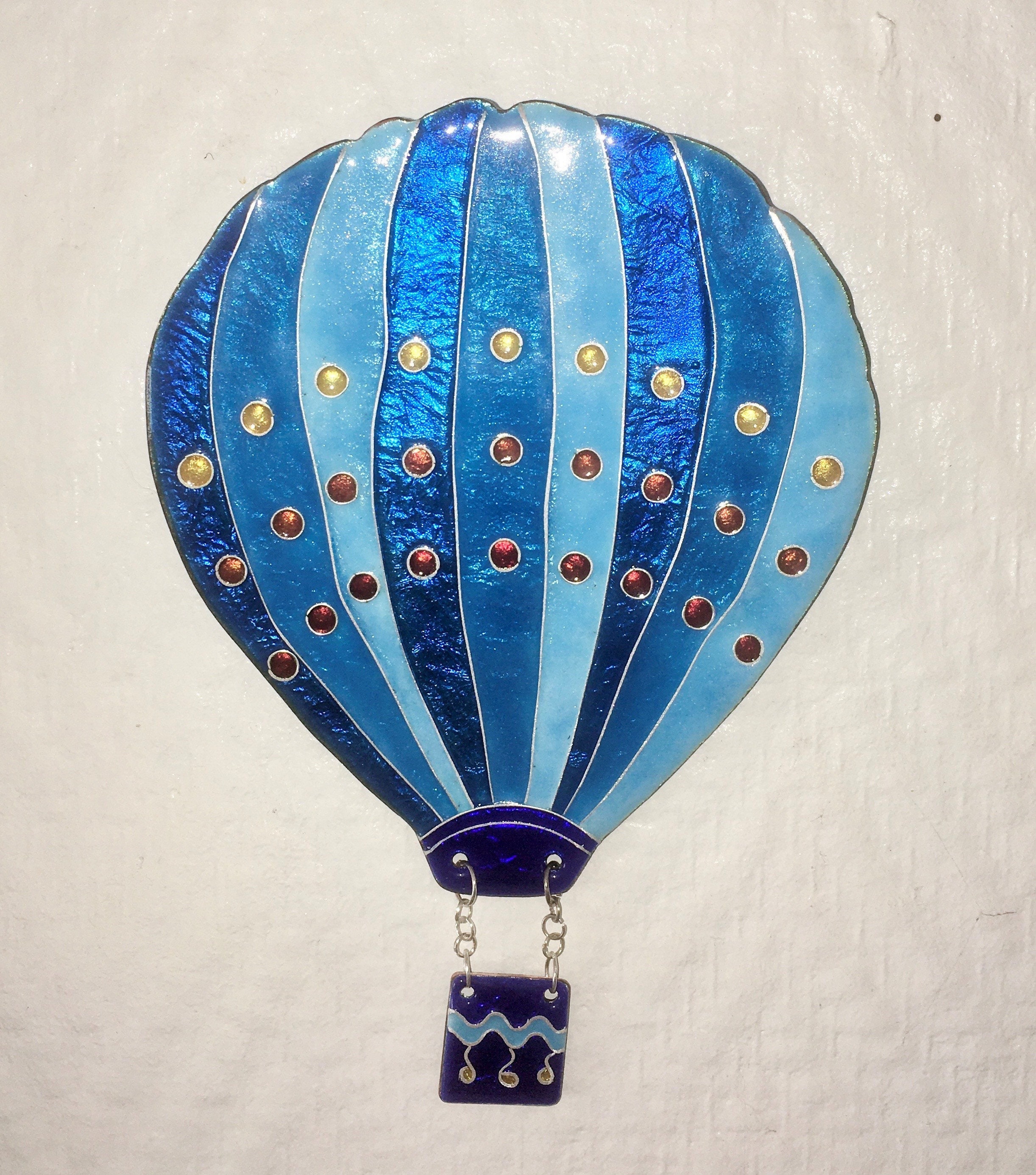 Montgolfière Bleue en Émaux sur Cuivre Cloisonnés