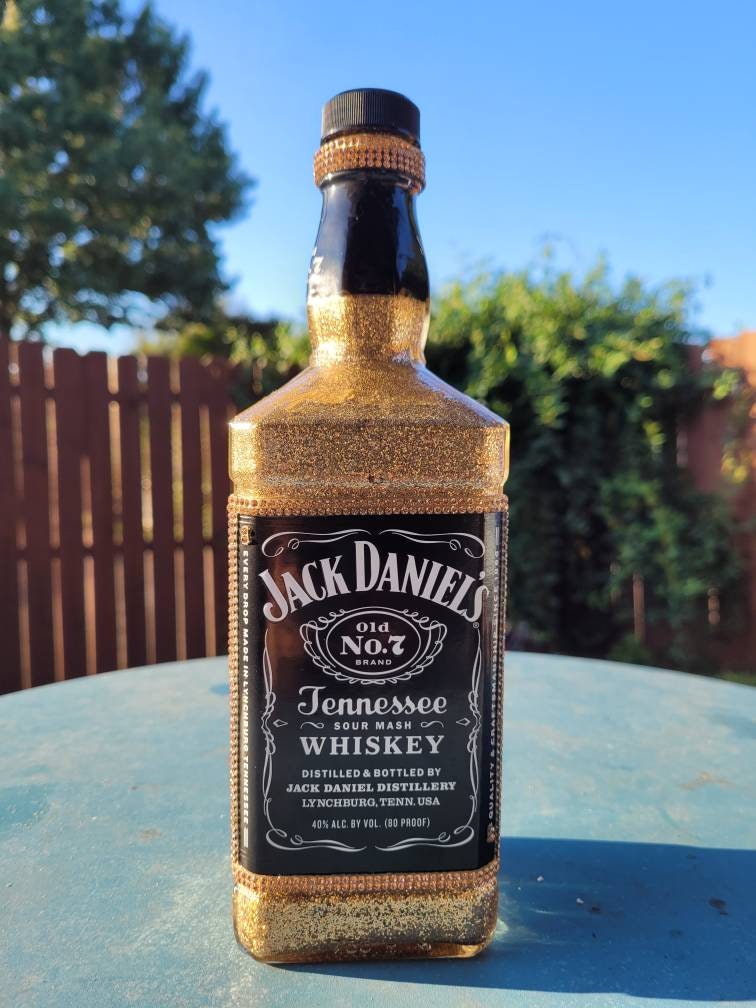 medeleerling contrast Klokje Bedazzled Gold Glitter Recycled Jack Daniel's Empty Bottle - Etsy