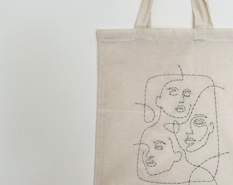 One Line Face With Flowers Tote Bag, Shopping Bag, One Line Art Tote ...