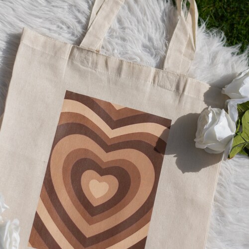 Brown Tote Bag Y2K Design Heart Tunnel Tote Bag 100 Eco Etsy