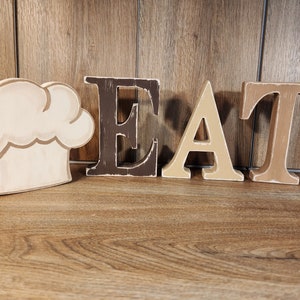 Distressed Wood EAT Letters with Chef Hat: Kitchen Decor