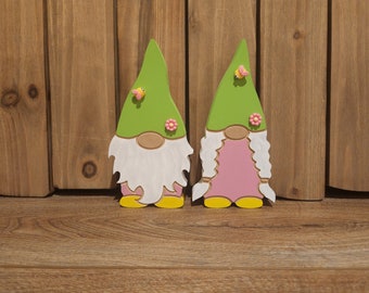 Set of 2 Mr and Mrs Spring Gnomes, Tier Tray Spring and Summer Decor, Shelf Sitters, Garden Gnomes, Easter Gifts, Wood Decor, Spring Colors