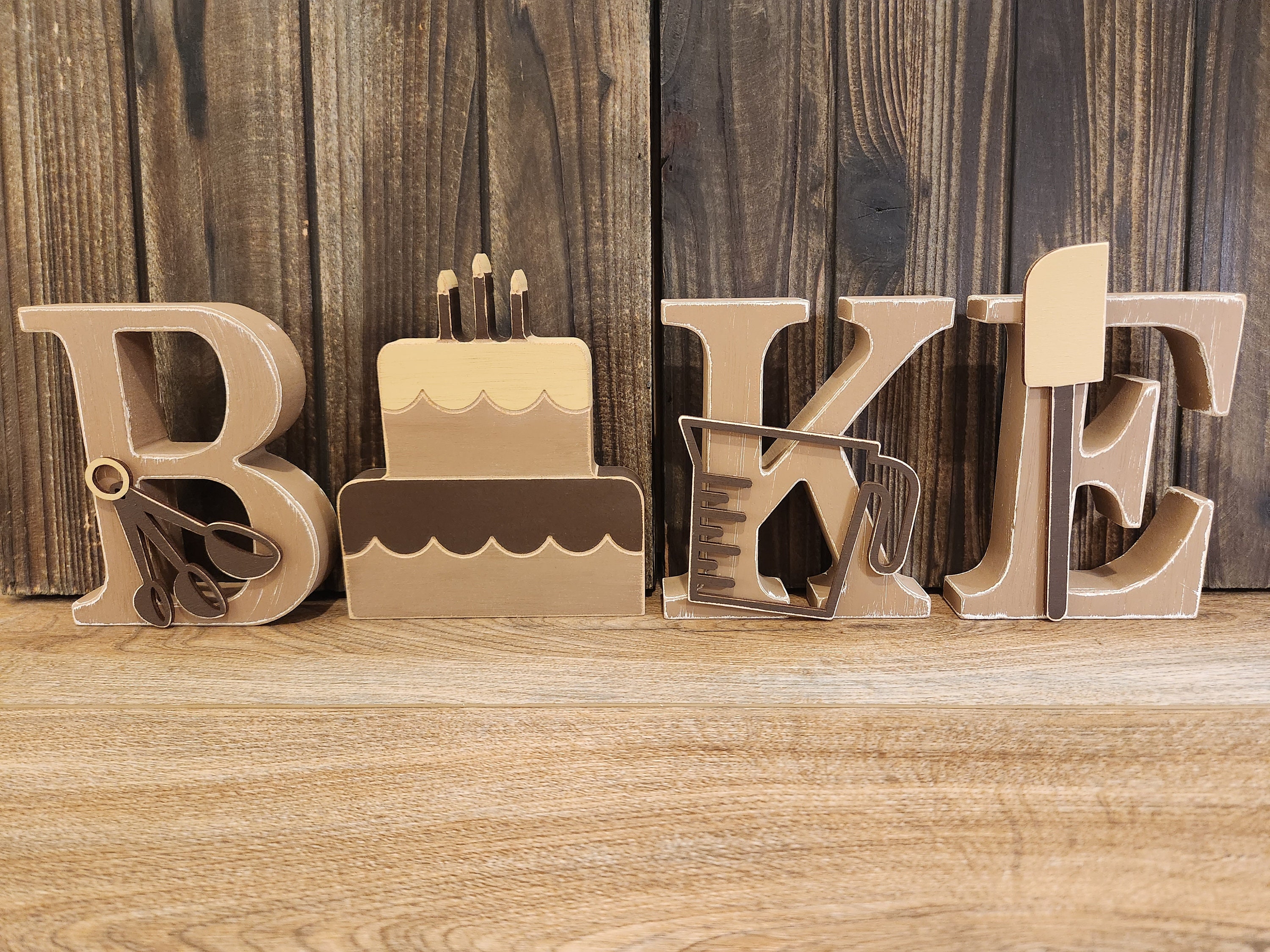 BAKE or BAKER, free standing, distressed wood letters, honoring the Baker in your home and adding farmhouse charm to any kitchen.