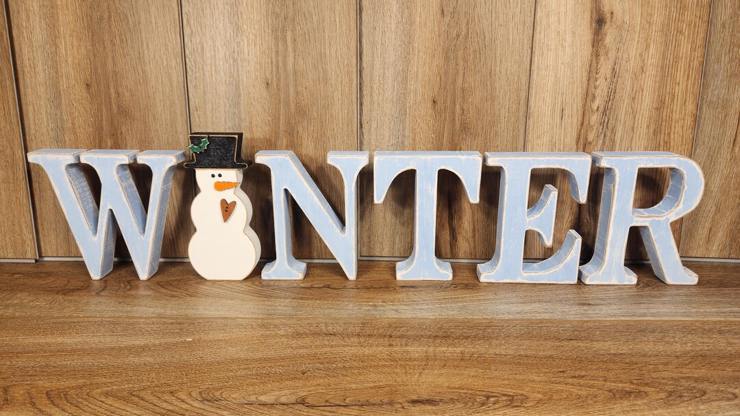Rustic Wood WINTER Letters With Snowman: Holiday Mantel Decor - Etsy