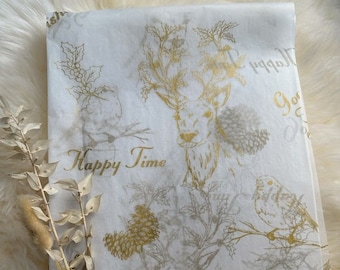 Edles Seidenpapier Geschenkpapier Tiermotiv Verpackung handmade Bastelpapier Good Wishes Gold schönverpacken NACHHALTIG 50x75cm gold weiß