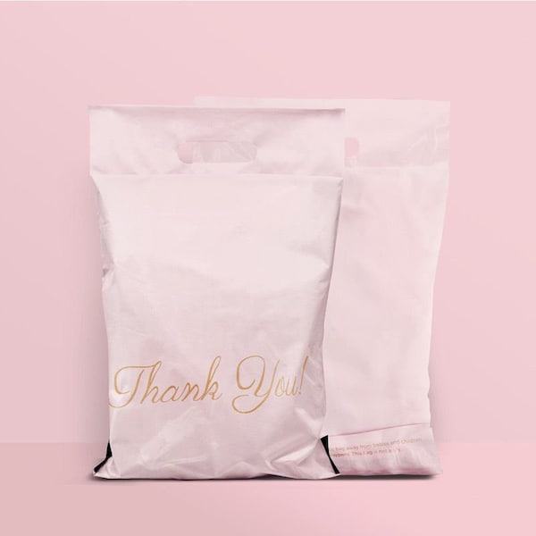 Versandtaschen roségold mit Henkel ''THANK YOU'' polybags Polymailer Verpackung Warenverpackung Briefumschlag wasserfest DANKESAGEN günstig