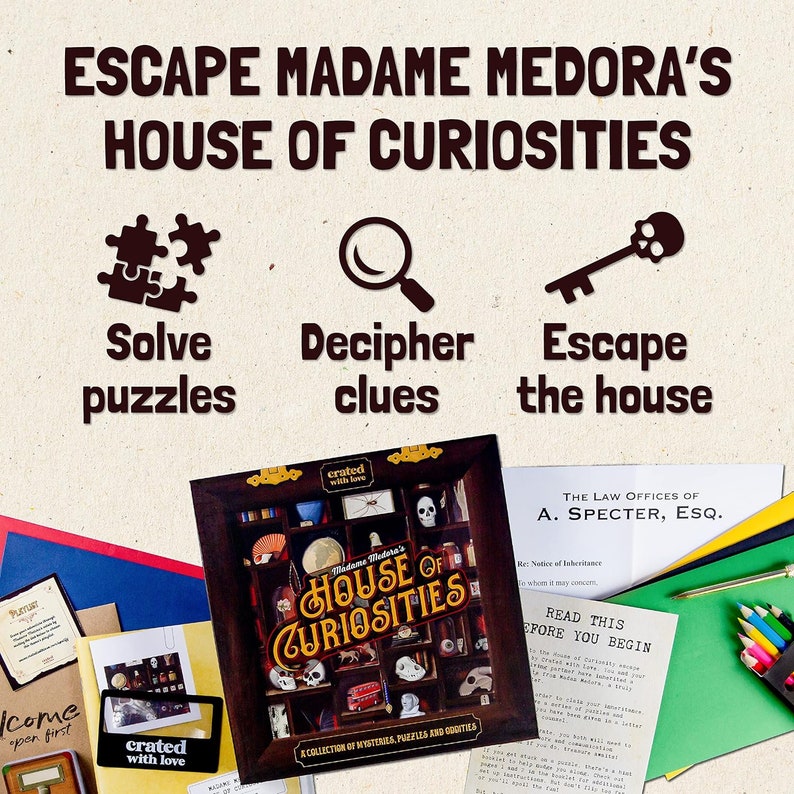 Escape Room Mystery Game Puzzles, Mystery, Crime Solving Kit, Date Night Box, Activities, Cabinet of Curiosities, families, Couples image 2