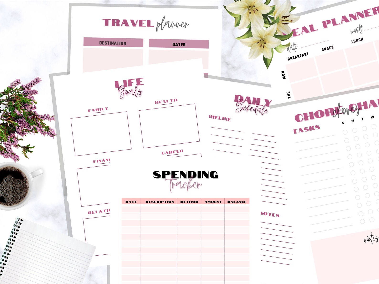 Home Organization Printables, PDF, 2 Colors pink Beige, Downloadable ...
