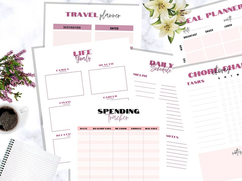 Home Organization Printables, PDF, 2 Colors pink Beige, Downloadable ...