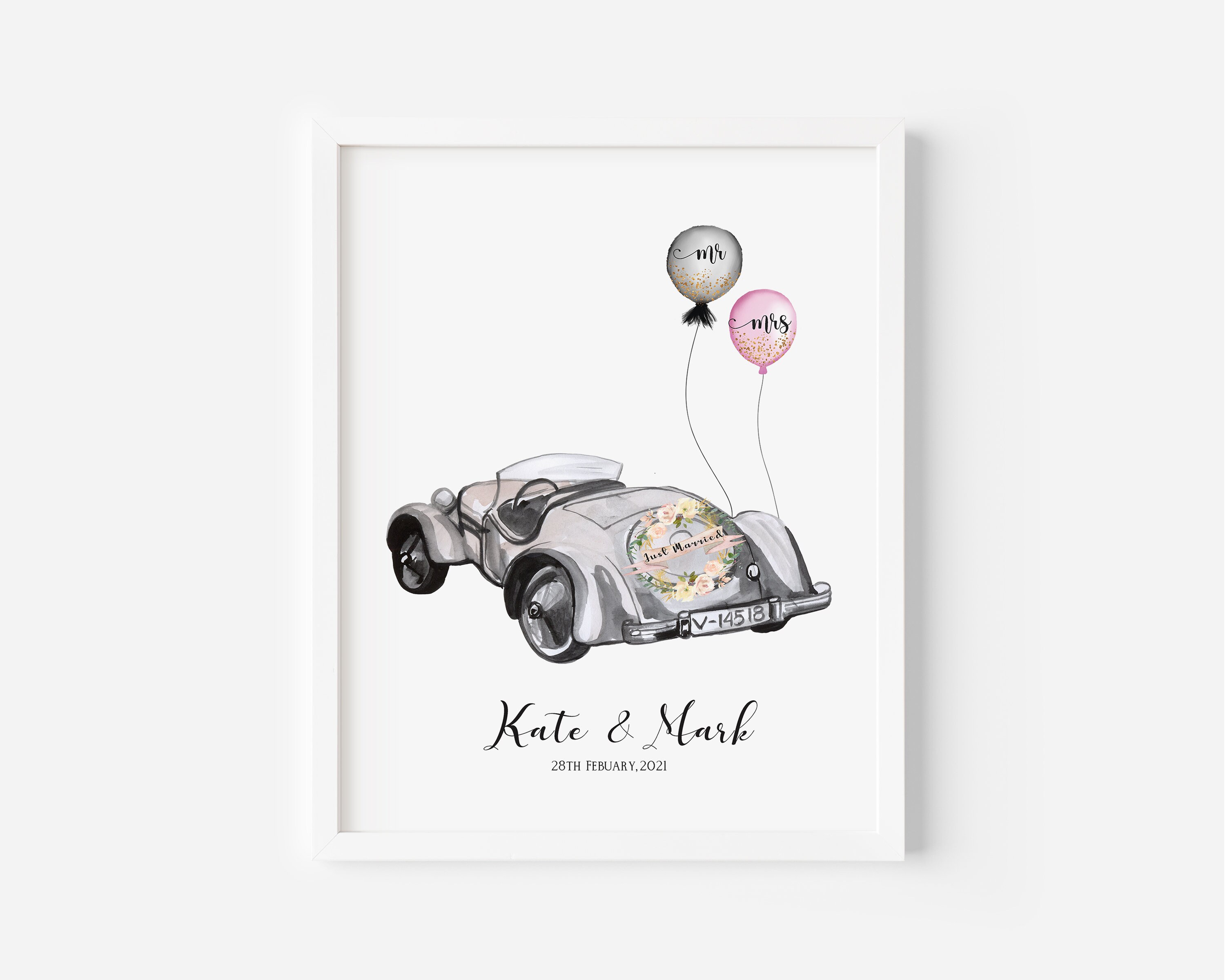 Personalized Wedding Car Print Wedding Gift Personalized Etsy