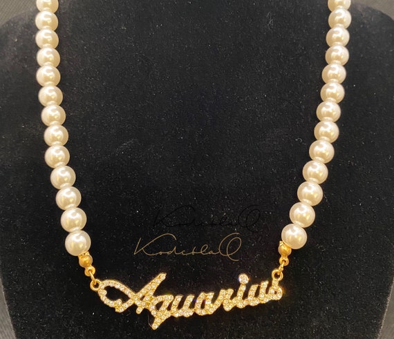 Aquarius Zodiac Pearl Necklace | Etsy