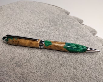 Hand Turned Wood-Resin Pen - Heirloom Piece - Xmas Gift - Luxury Pen - Executive Pen - Electric Green and White Resin Swirl - Hand Crafted