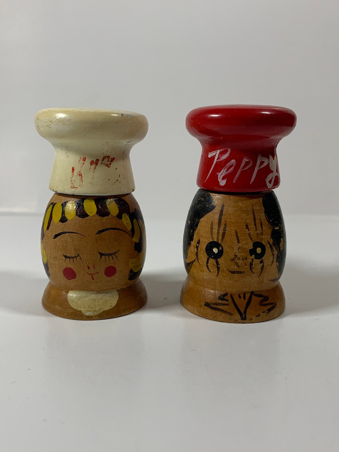 Vintage Wooden Salty and Peppy Salt and Pepper Shakers Etsy