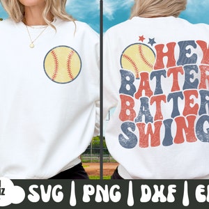 Hey Batter Batter Swing SVG | Hey Batter Batter Swing PNG | Softball Svg | Softball Png | Softball Vibes | Softball Season | Retro Softball