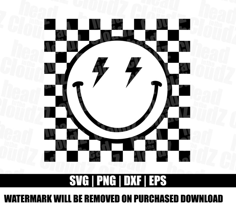 Lightning Bolt Smiley Checkered SVG PNG Smiley Svg - Etsy Canada