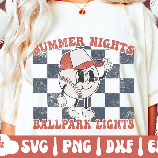 Summer Nights Ballpark Lights SVG | Summer Nights Ballpark Lights PNG | Retro Baseball Svg | Retro Baseball Png | Baseball Vibes Svg | Png